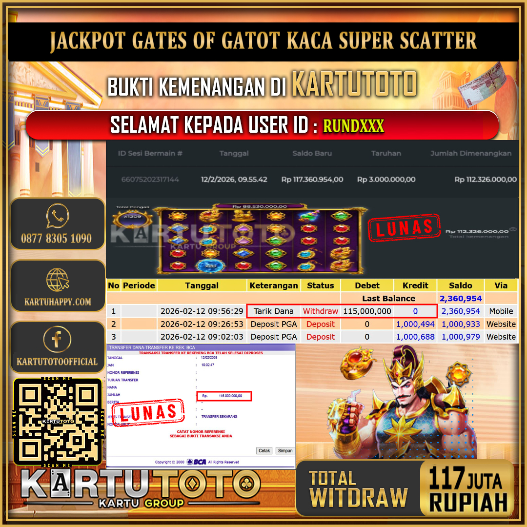 KARTUTOTO JACKPOT SLOT GATES OF GATOT KACA SUPER SCATTER Rp.117.000.000,- LUNAS USER ID :  RUND***‎ ‎ ‎ 